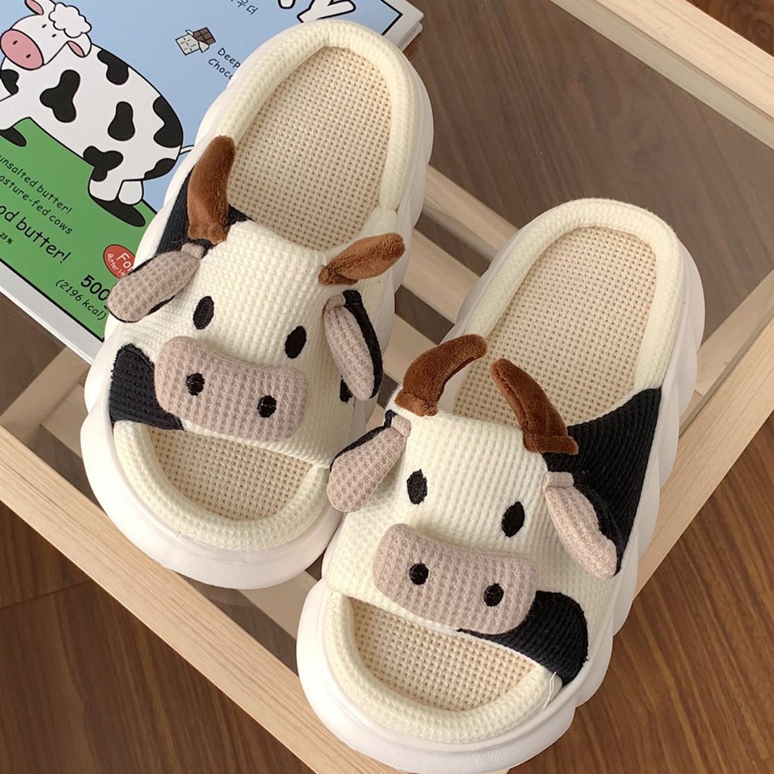 Kawaii Cow Linen Summer Sandals - Kawaii Side
