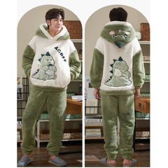 Kawaii Dinosaur Boyfriend Girlfriend Hooded Pajamas Set - Kawaii Side