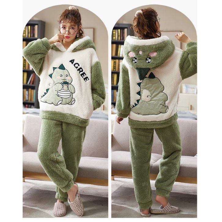 Kawaii Dinosaur Boyfriend Girlfriend Hooded Pajamas Set - Kawaii Side