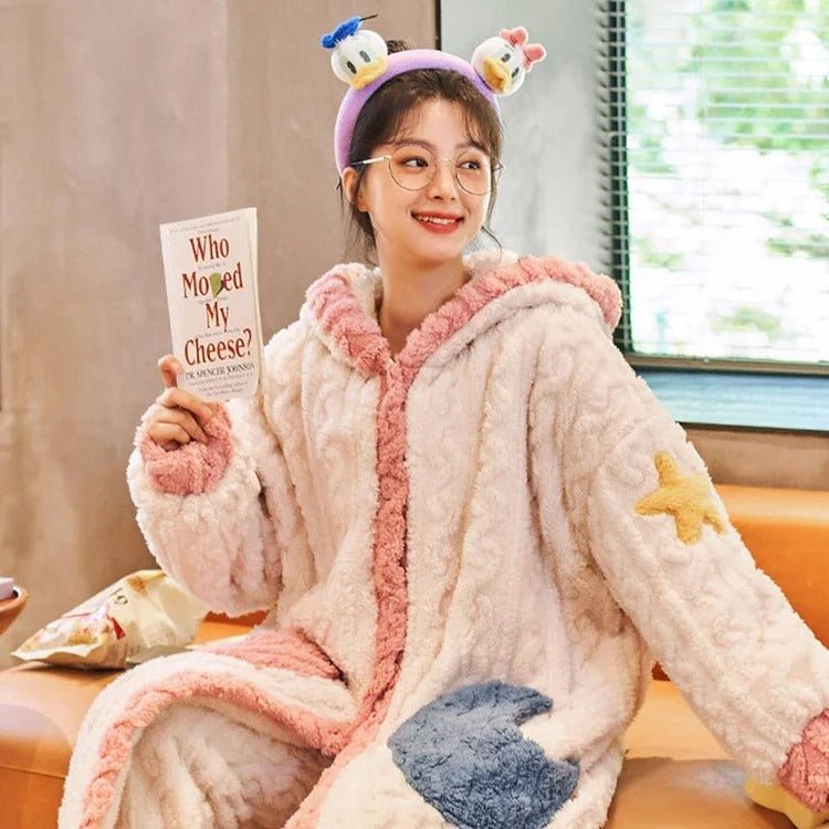 Kawaii Hooded Bunny Ears Moon Star Pajamas Set - Kawaii Side