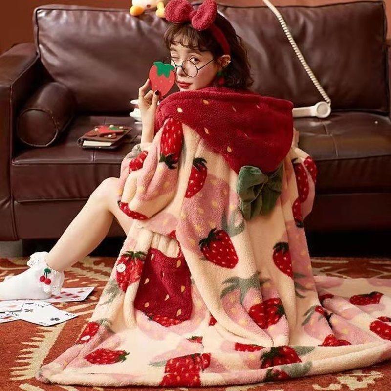 Kawaii Hooded Strawberry Nightgown Dress - Kawaii Side