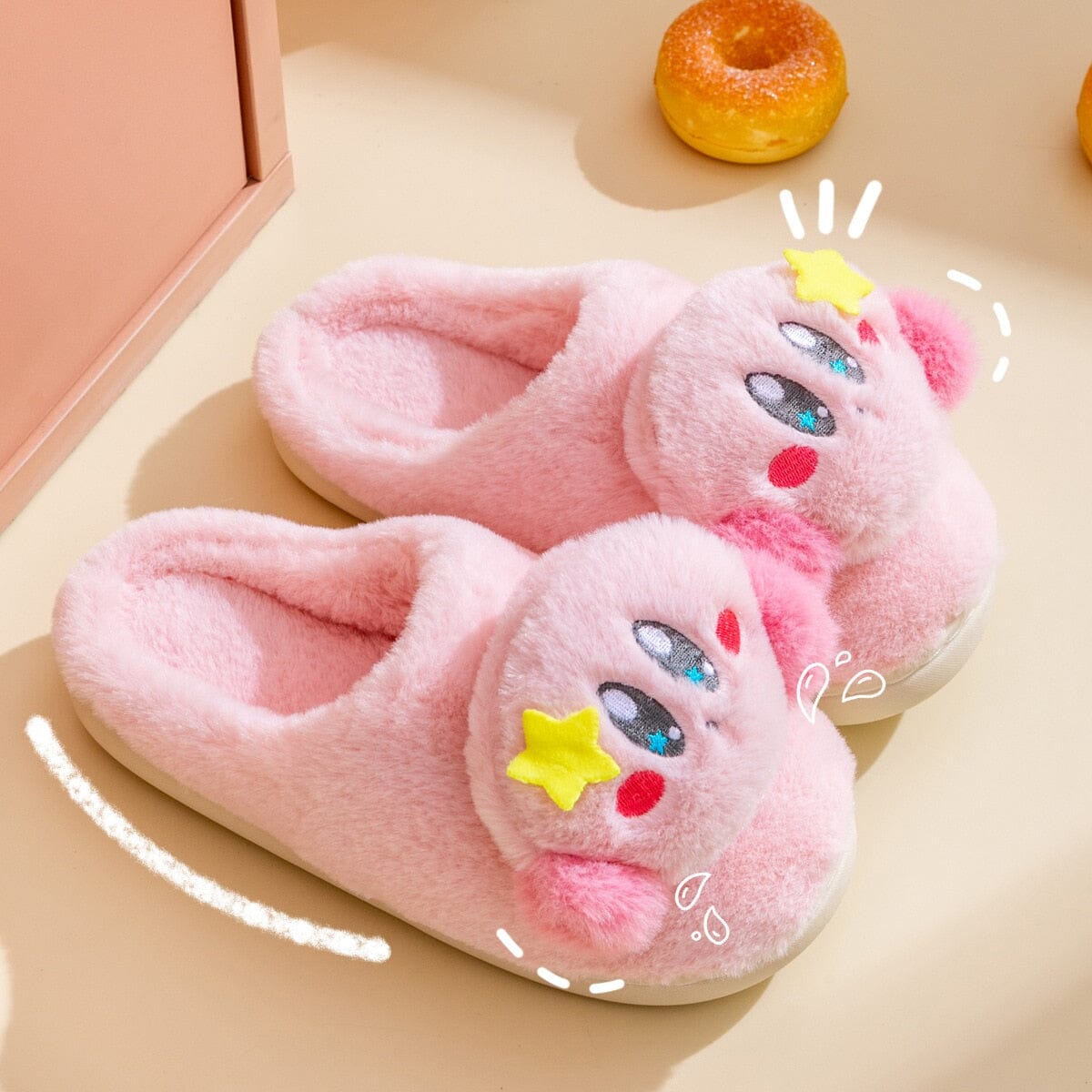 Kawaii Pink Plush Slippers - Kawaii Side