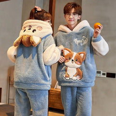 Kawaii Puppy Girlfriend Boyfriend Hooded Pajamas Set - Kawaii Side