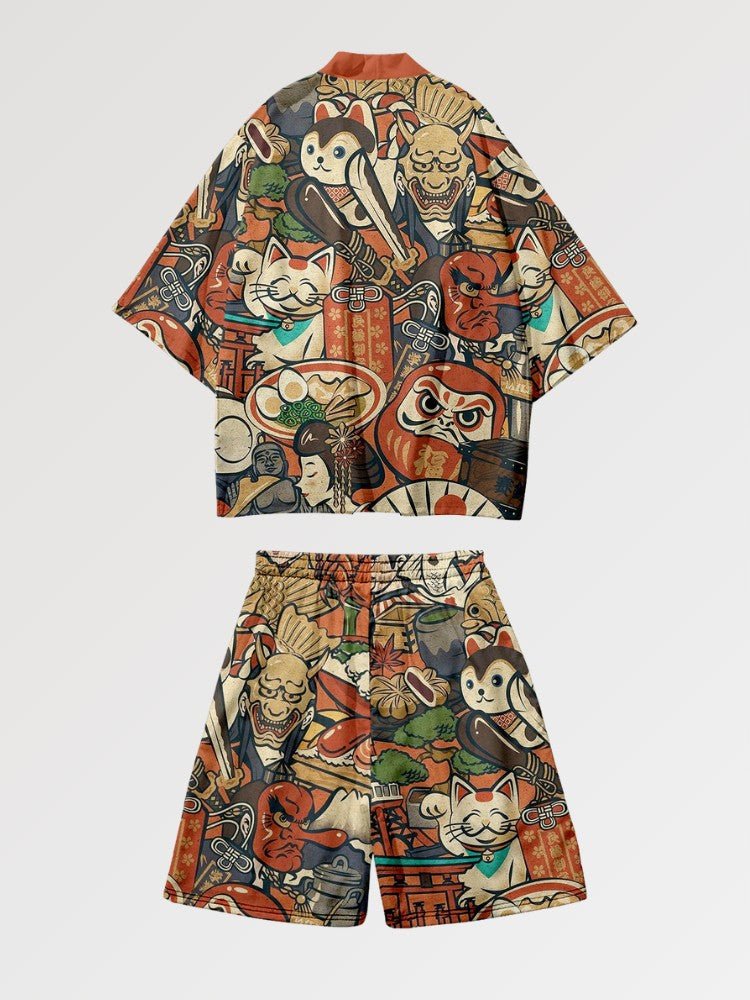 Kimono Set 'Daruma x Neko' - Kawaii Side