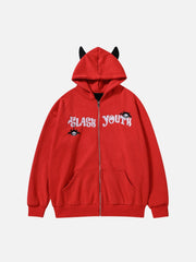 Little Devil Embroidery Thick Hoodie - Kawaii Side