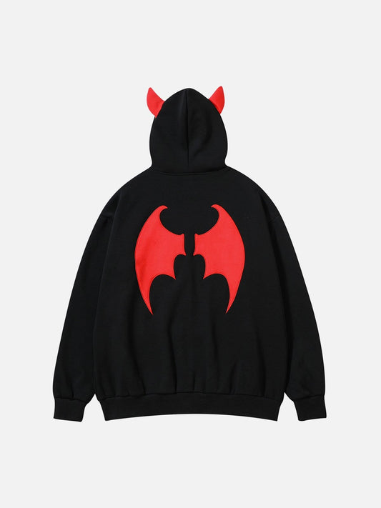 Little Devil Embroidery Thick Hoodie - Kawaii Side