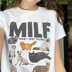 MILF Man I Love Felines T-Shirt Casual - Kawaii Side