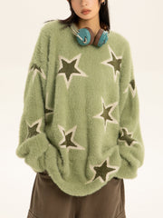 Mohair Star Jacquard Sweater - Kawaii Side