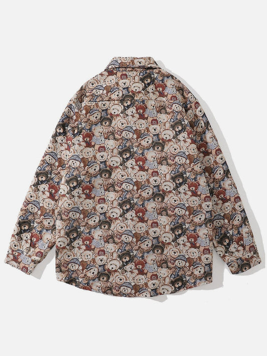 Oil Painting Bear Print Long Sleeve Shirt - Kawaii Side