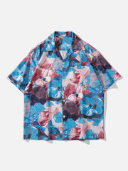 Oil Painting Flower Short Sleeve Shirt - Kawaii Side