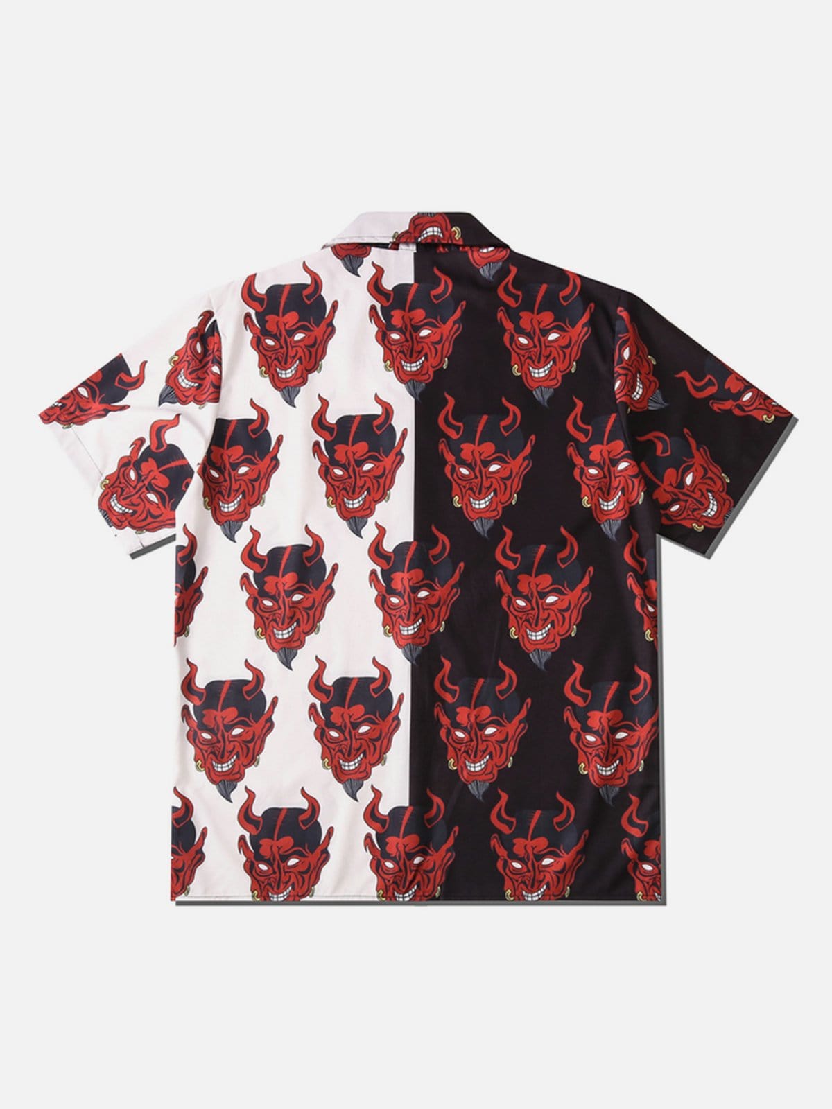 Patchwork Devil Head Short Sleeve Shirt - Kawaii Side