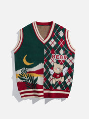 Patchwork Diamond Bear Sweater Vest - Kawaii Side