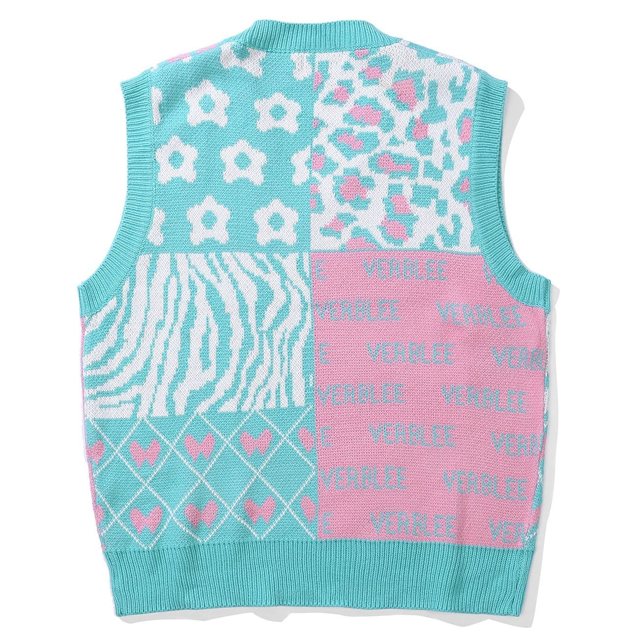 Patchwork Leopard Bow Letters Knit Vest - Kawaii Side