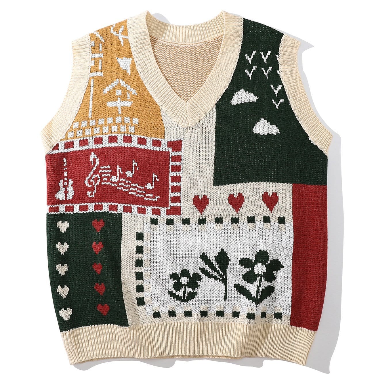 Patchwork Musical Note Flower Knit Vest - Kawaii Side