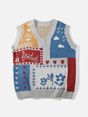 Patchwork Musical Note Flower Knit Vest - Kawaii Side