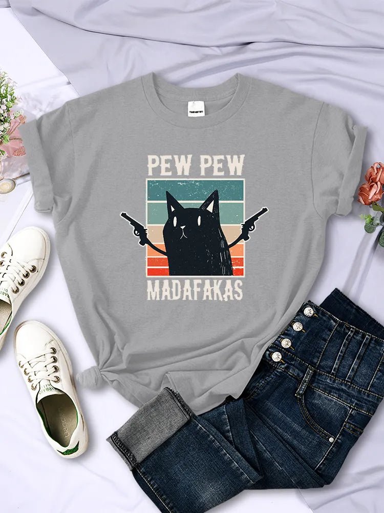 Pew Pew Cat Casual T-Shirt - Kawaii Side