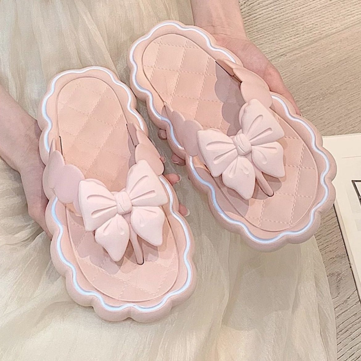 Pink Bow Knot Sandals - Kawaii Side