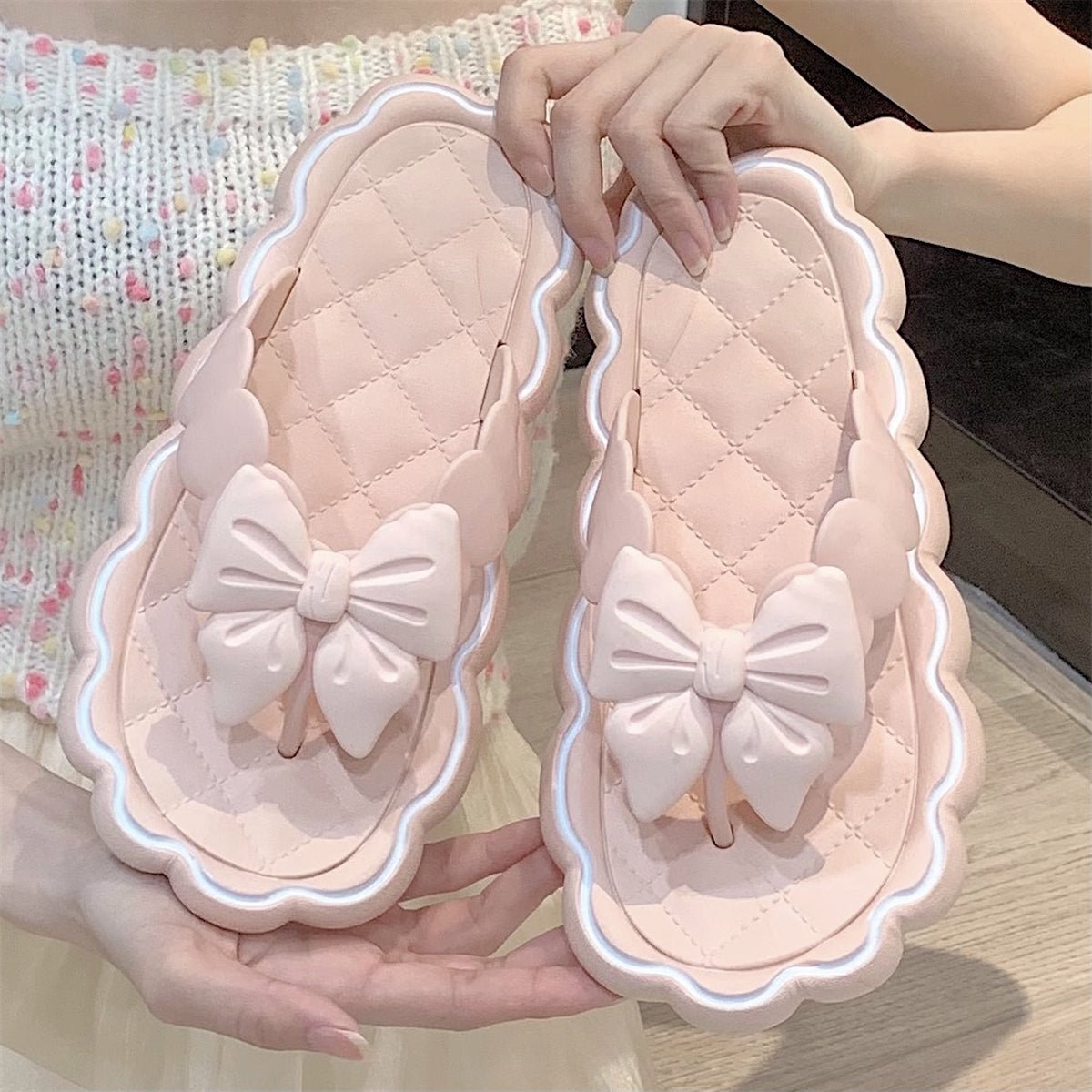 Pink Bow Knot Sandals - Kawaii Side