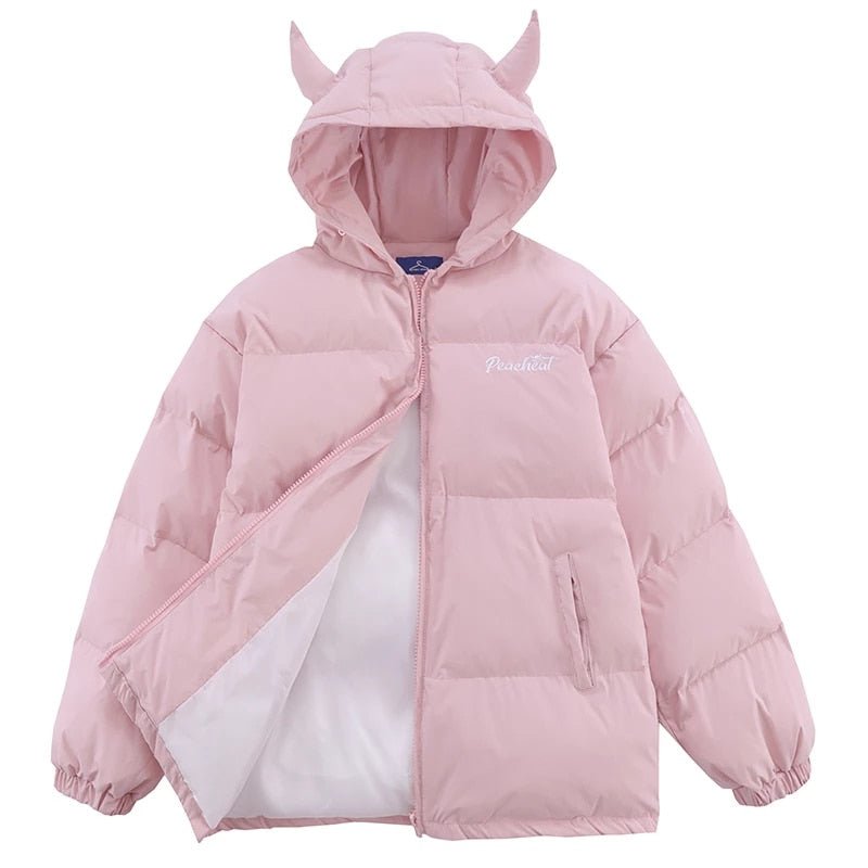 Pink Devil Horns Puffer Jacket - Kawaii Side