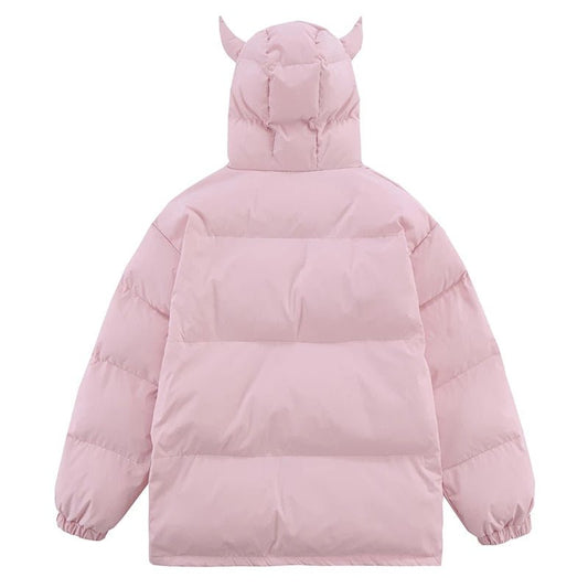 Pink Devil Horns Puffer Jacket - Kawaii Side