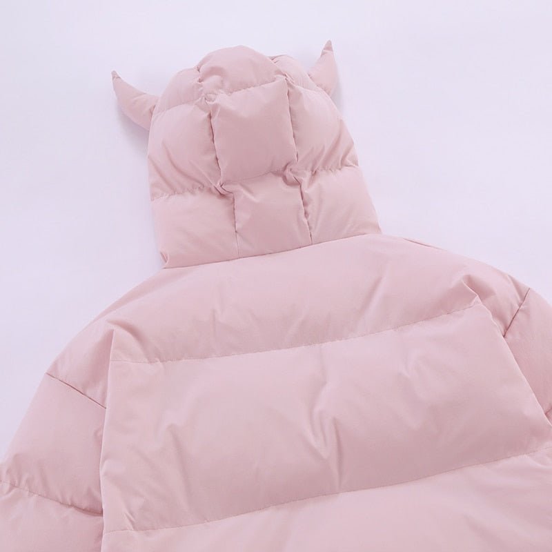 Pink Devil Horns Puffer Jacket - Kawaii Side