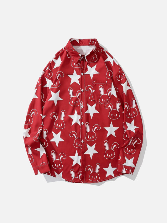 Rabbit Star Print Long Sleeve Shirt - Kawaii Side