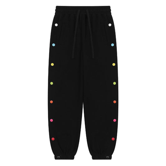 Rainbow Side Buckle Cotton Sweatpants - Kawaii Side