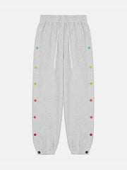 Rainbow Side Buckle Cotton Sweatpants - Kawaii Side