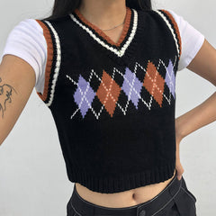 Retro Diamond Woolen Vest - Kawaii Side