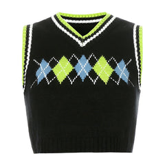 Retro Diamond Woolen Vest - Kawaii Side