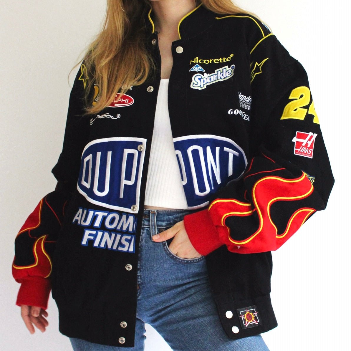 Retro Flames Windbreaker Motorcycle Racer Jacket - Kawaii Side