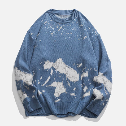 Snowy Mountains Print Sweater - Kawaii Side