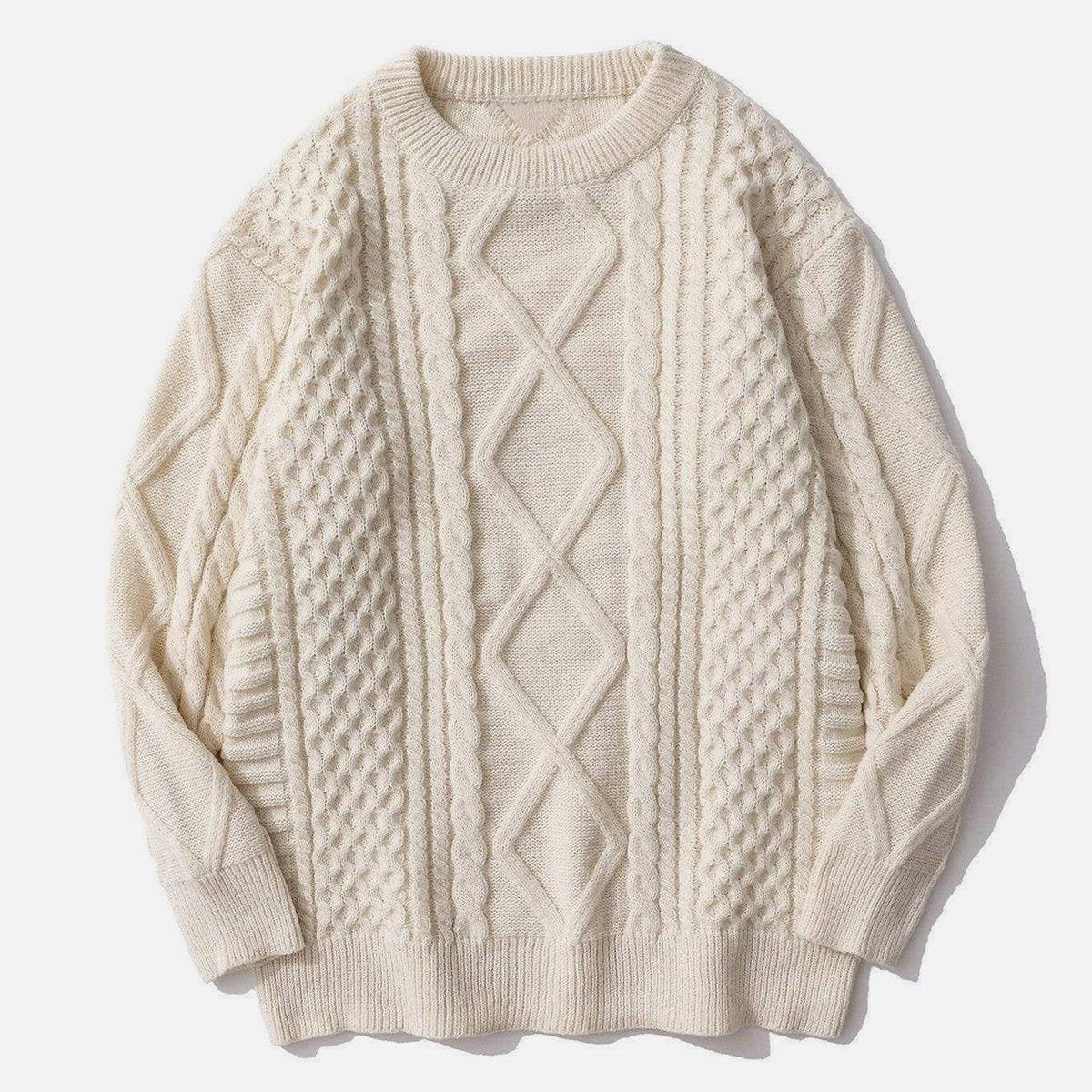 Solid Color Woven Pattern Knit Sweater - Kawaii Side