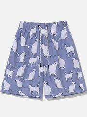 Squint Cats Print Shorts - Kawaii Side