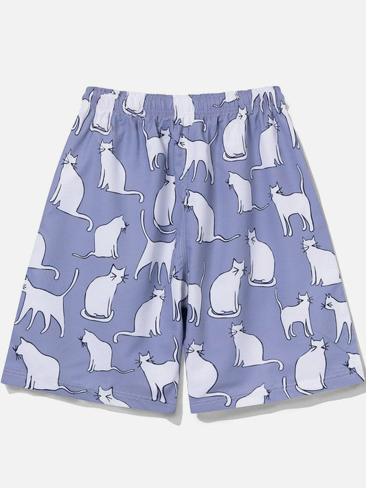 Squint Cats Print Shorts - Kawaii Side