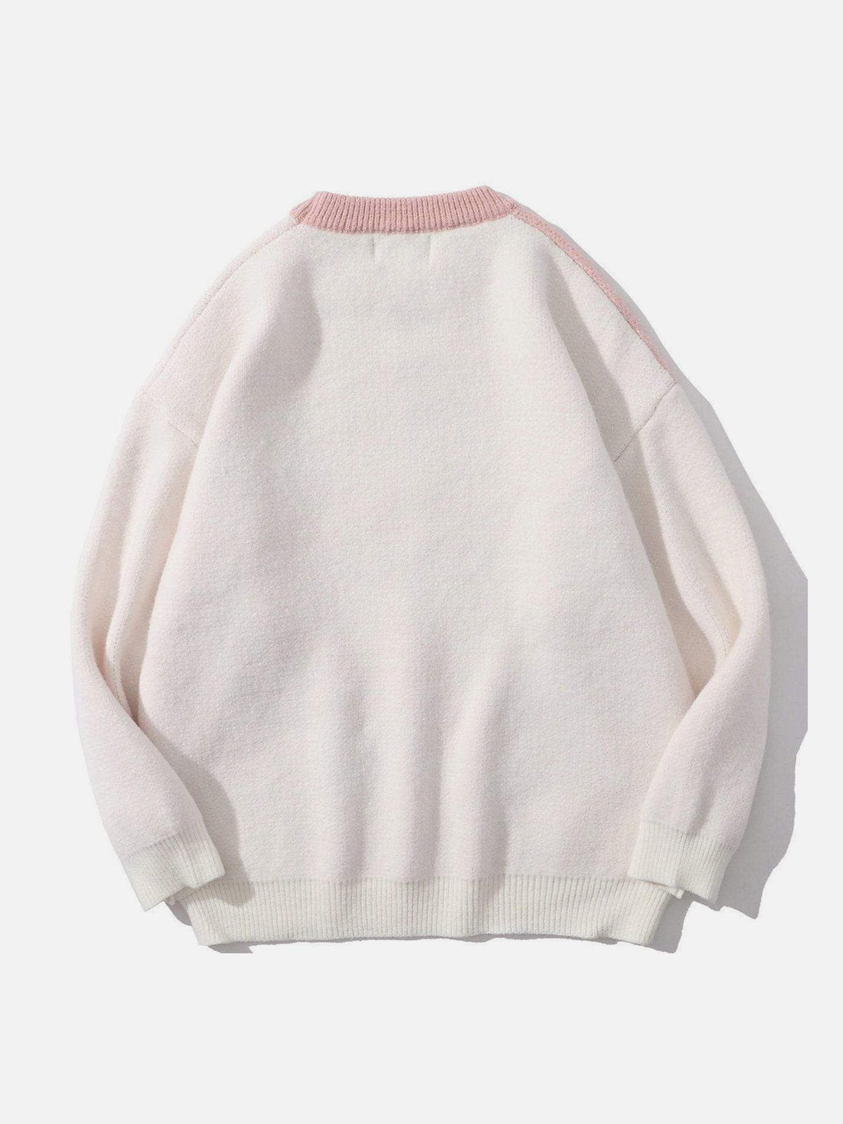 Stitching Contrast Flowers Knit Sweater - Kawaii Side