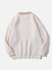 Stitching Contrast Flowers Knit Sweater - Kawaii Side