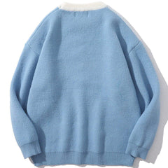 Stitching Contrast Flowers Knit Sweater - Kawaii Side