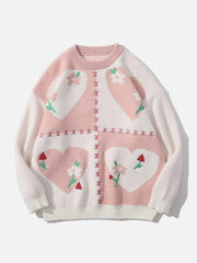 Stitching Contrast Flowers Knit Sweater - Kawaii Side