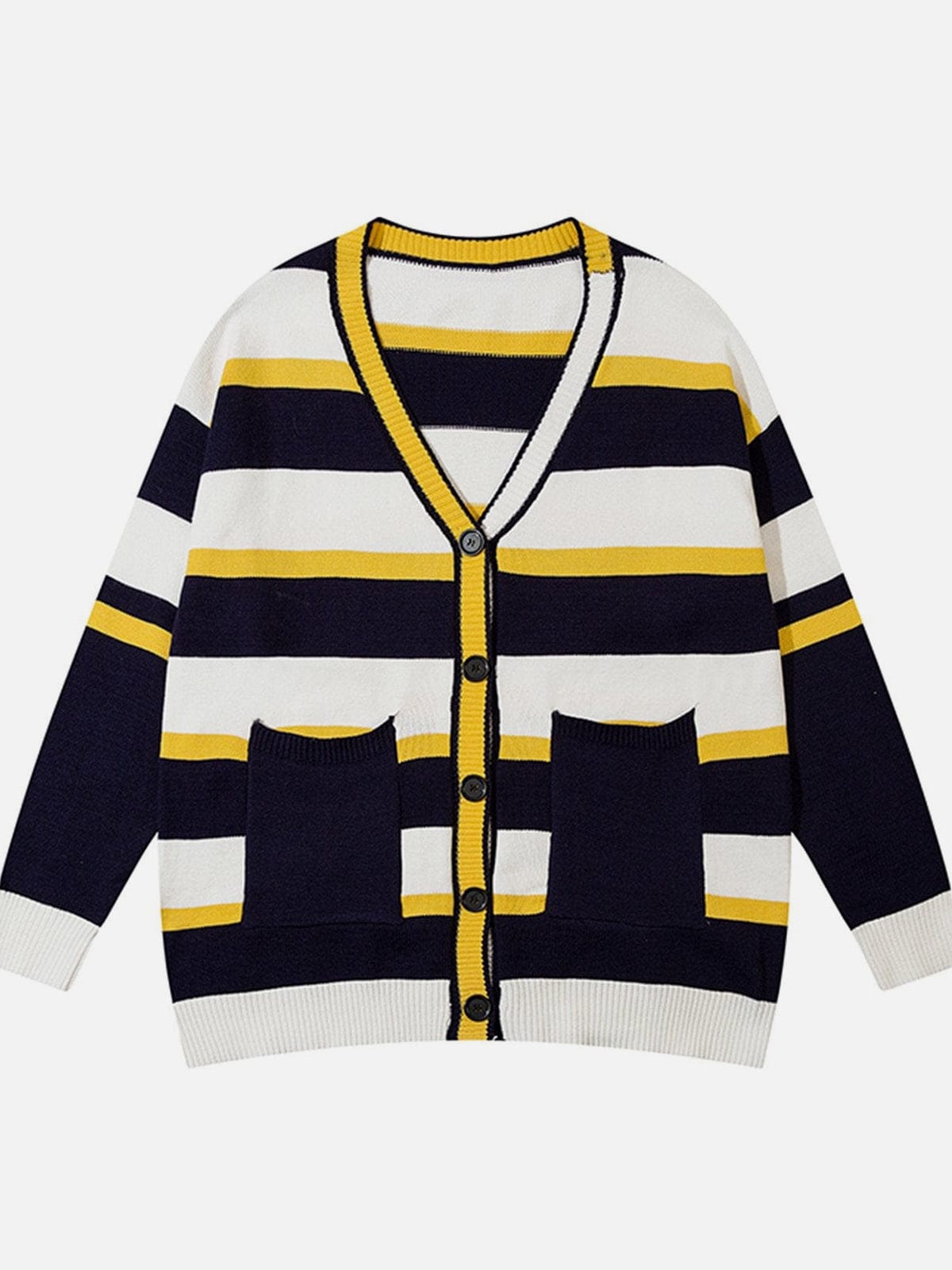 Stripe Color Matching Knit Cardigan - Kawaii Side