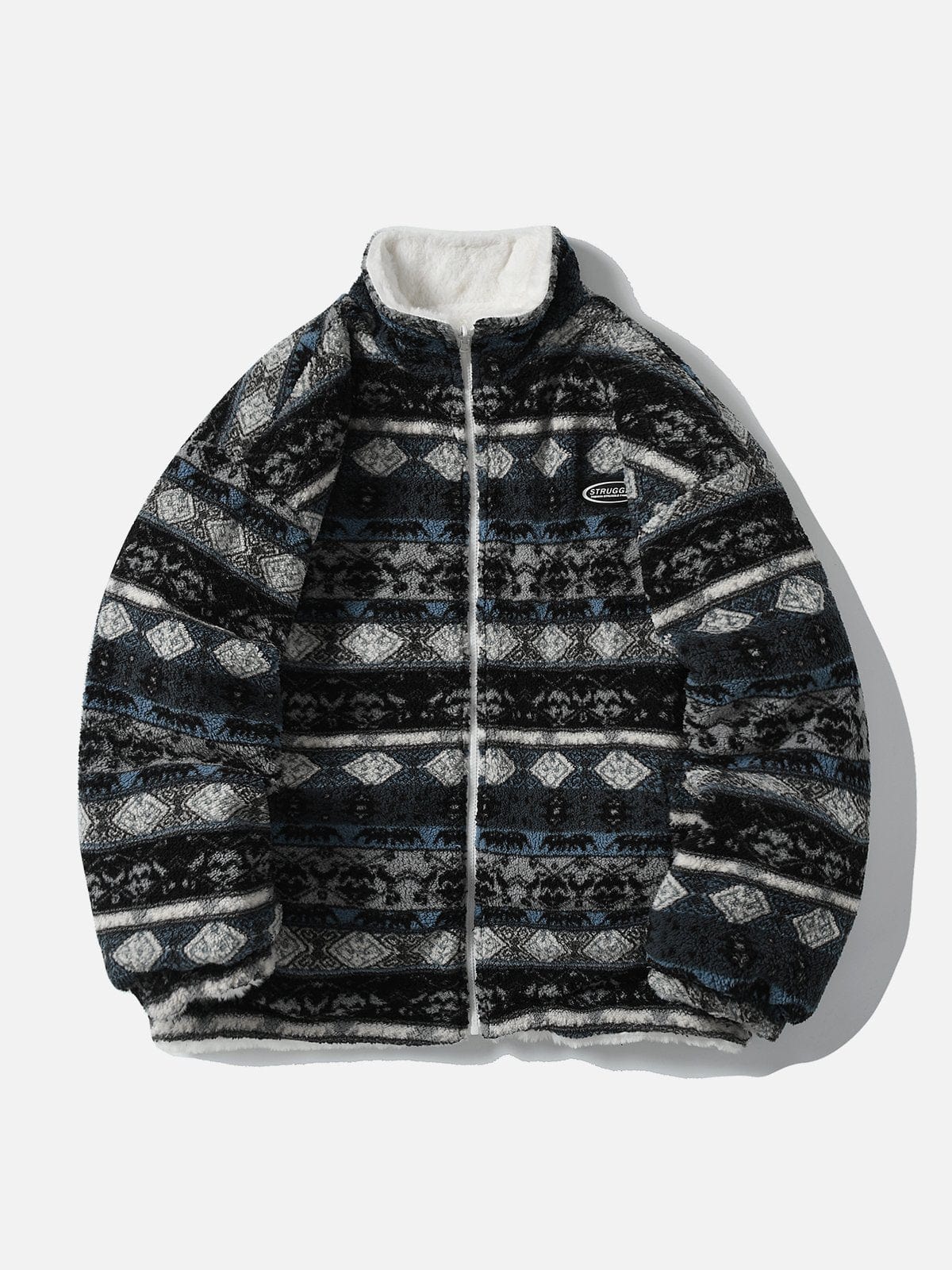 Stripe Patchwork Reversible Sherpa Jacket - Kawaii Side