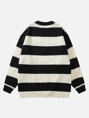 Stripe Pattern Cable Knit Sweater - Kawaii Side