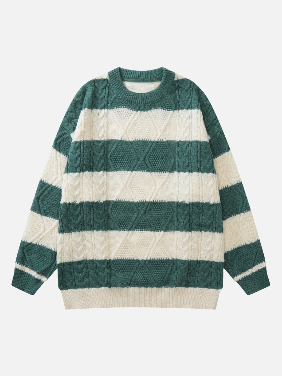 Stripe Pattern Cable Knit Sweater - Kawaii Side