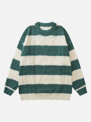 Stripe Pattern Cable Knit Sweater - Kawaii Side