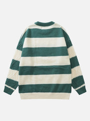 Stripe Pattern Cable Knit Sweater - Kawaii Side