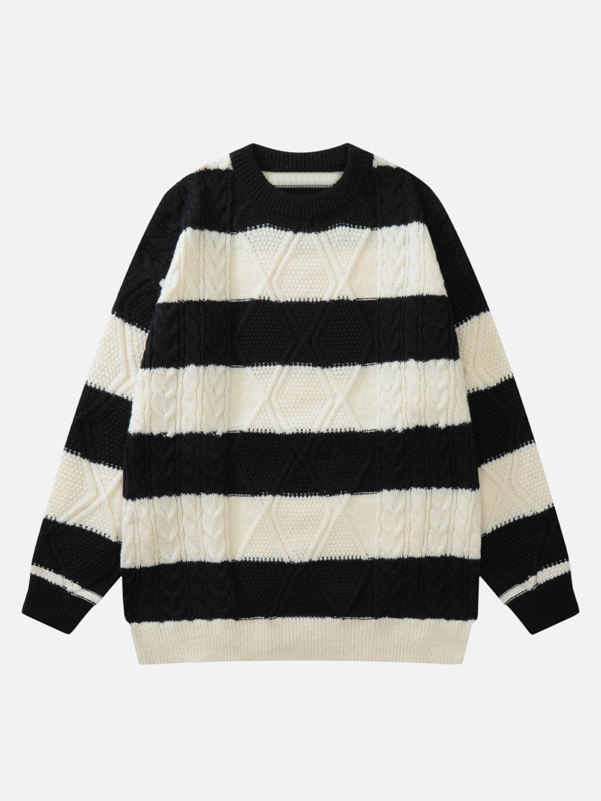 Stripe Pattern Cable Knit Sweater - Kawaii Side