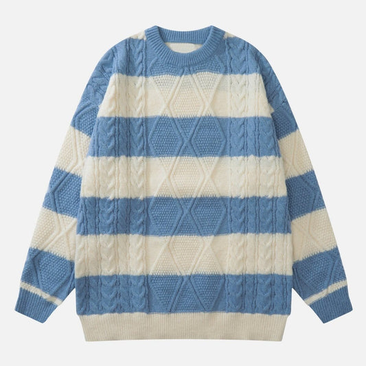 Stripe Pattern Cable Knit Sweater - Kawaii Side