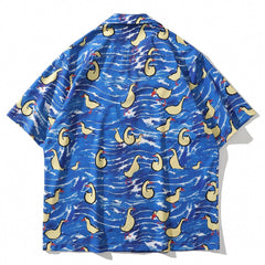 Tie Dye Ducks Print Short Sleeve Shirt - Kawaii Side