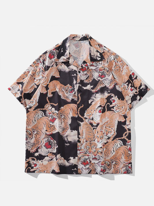 Tigers Print Short Sleeve Shirt - Kawaii Side