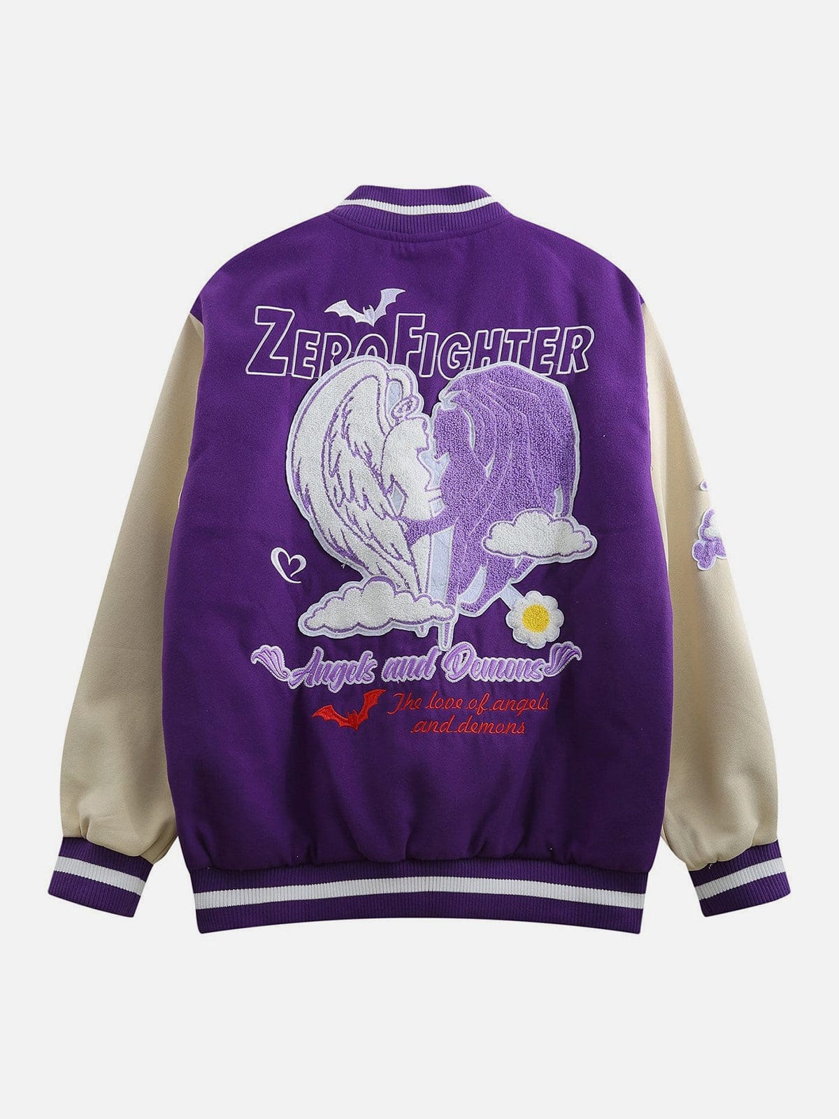 Towel Embroidered Angel Demon Varsity Jacket - Kawaii Side